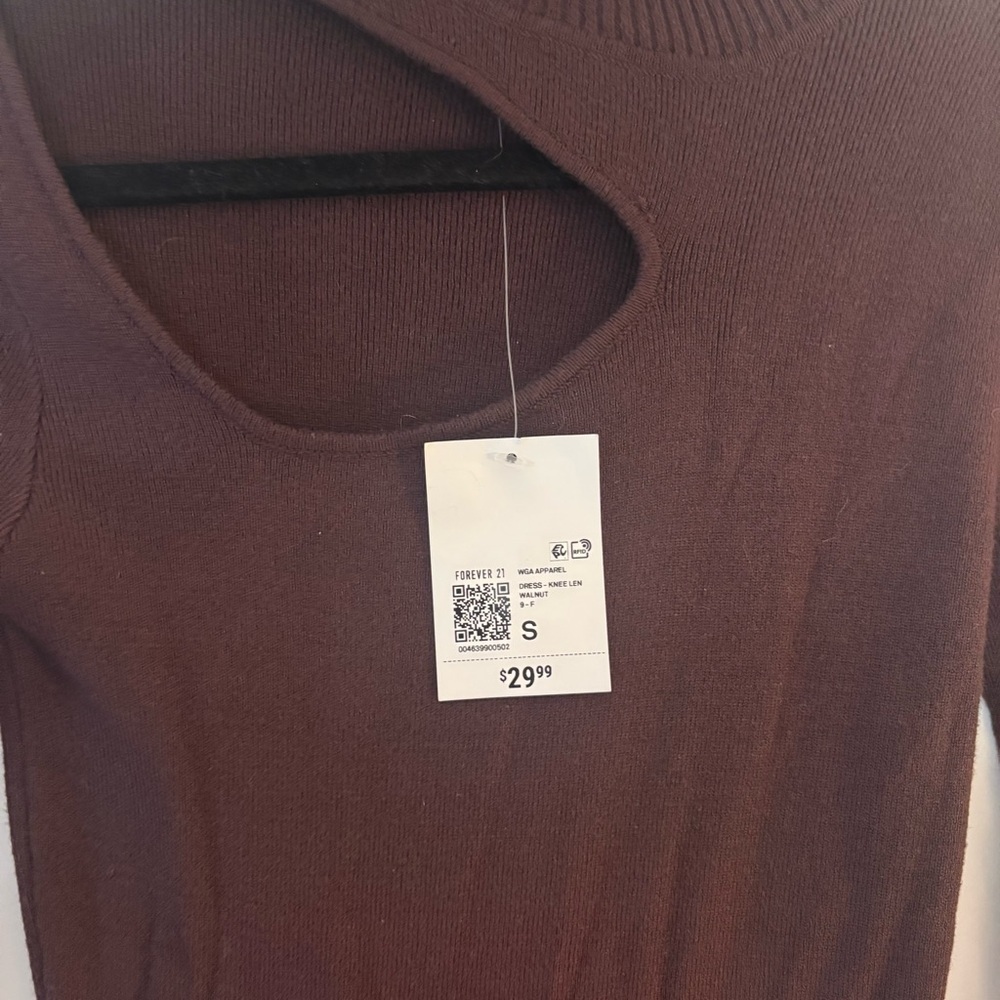 Forever 21 Women’s Chocolate Brown Long Sleeve Cut-Out Midi Dress - Picture 5 of 8